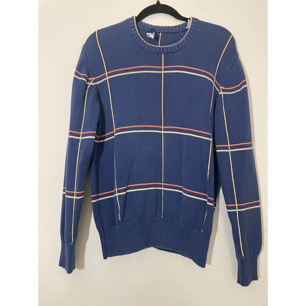 Vintage Damon Mens M Blue Plaid‎ Crewneck Sweater Grandpa Y2K Colorful